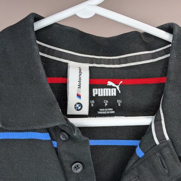 Puma BMW Motorsport Striped Polo Tee Black Red Blue Size Small - Picture 3 of 3